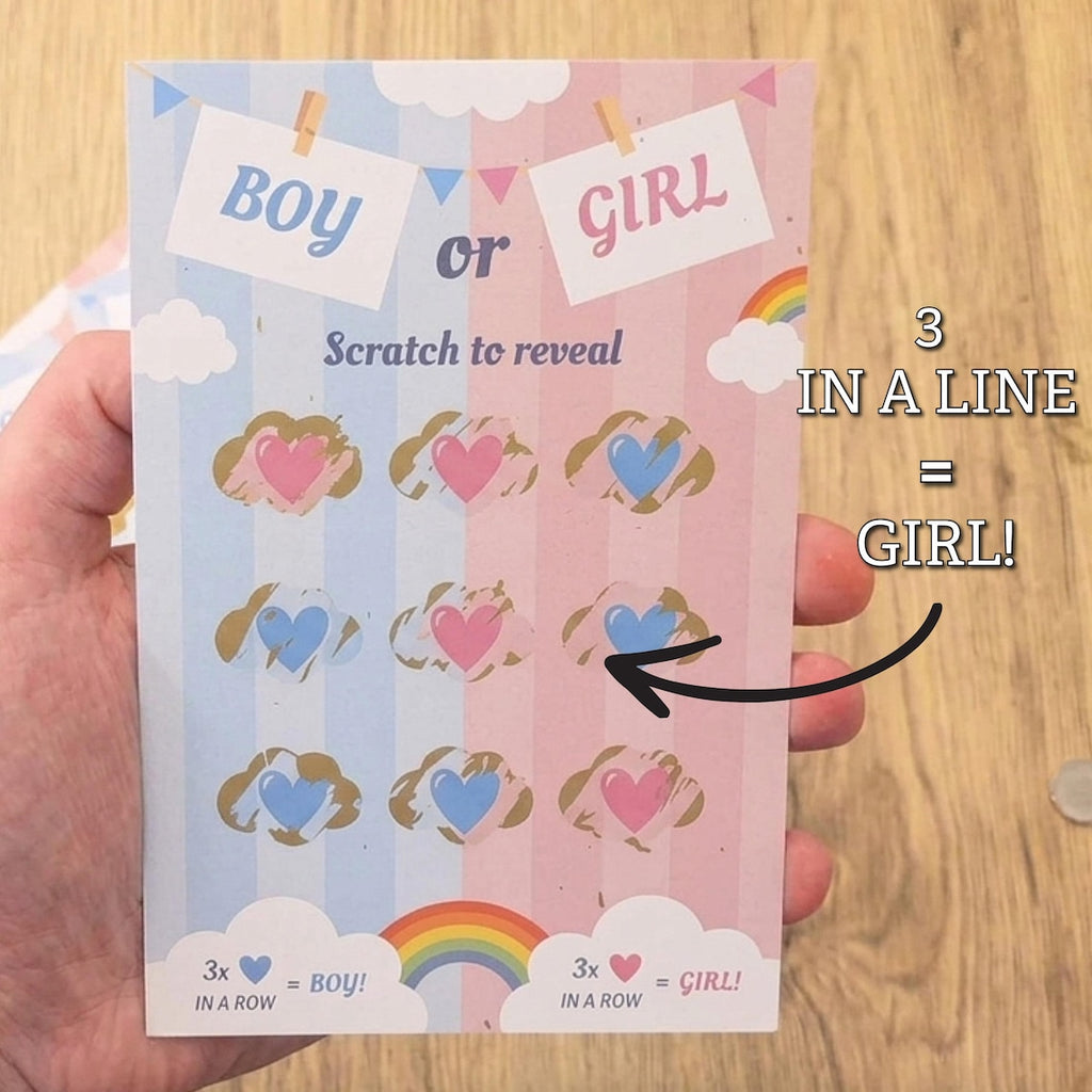 Tic Tac Toe Gender Reveal Cards - It's a Girl! - 6 Cards